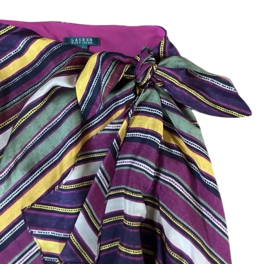 Ralph Lauren Multicolor silk Striped Sarong skirt medium- beautiful!